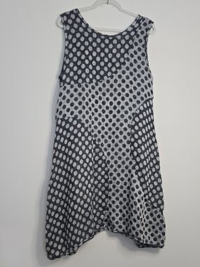 Cynthia Ashby Sleeveless Grey Polka Dot Pocket Dress Flowy Feminine Size M